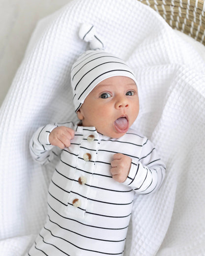 Knotted Baby Gown Set - Black Stripes (Newborn-3 months)