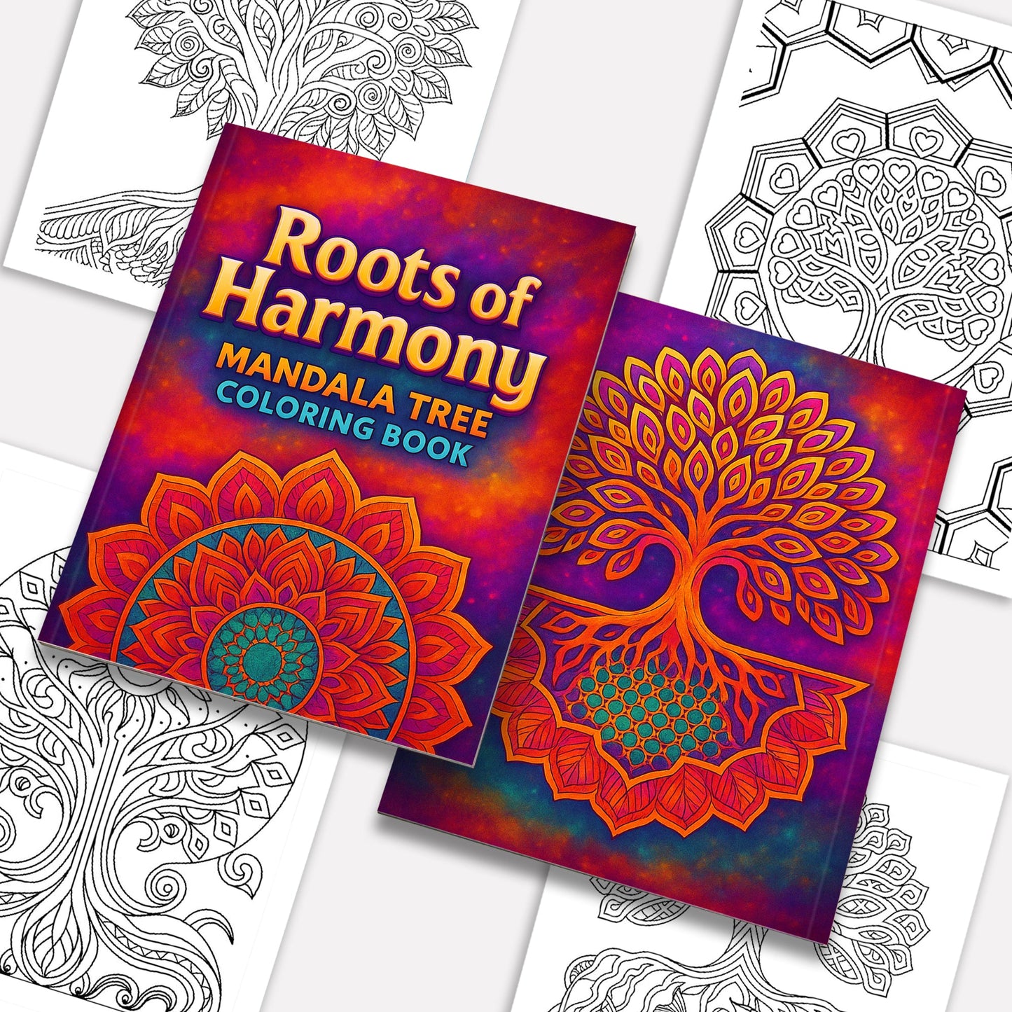Roots of Harmony Coloring Pages – 48 Pages – Tree Mandalas and Sacred Patterns for Adults
