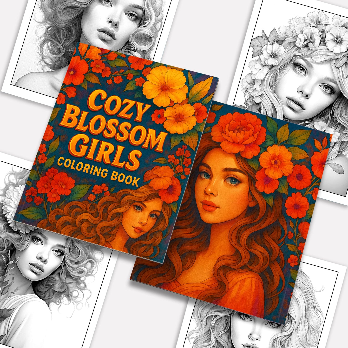 Cozy Blossom Girls Coloring Pages – 48 Relaxing Line Art Illustrations for Adults