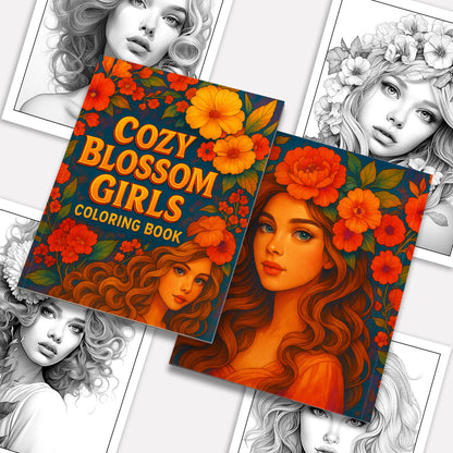 Cozy Blossom Girls Coloring Pages – 48 Relaxing Line Art Illustrations for Adults