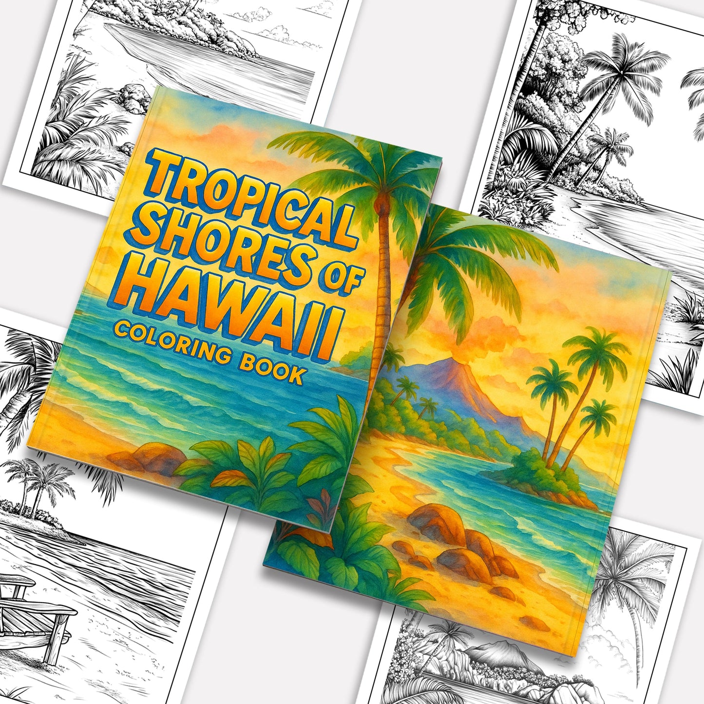 Tropical Shores of Hawaii Coloring Pages – 48 Beach Scenes and Island Life – For Adults