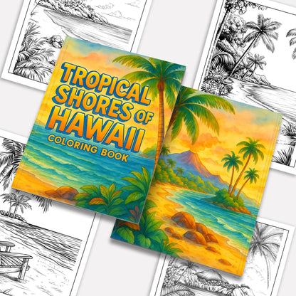 Tropical Shores of Hawaii Coloring Pages – 48 Beach Scenes and Island Life – For Adults