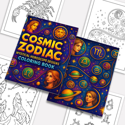 Cosmic Zodiac Coloring Pages – 48 Detailed Horoscope & Planet Artworks – For Adults