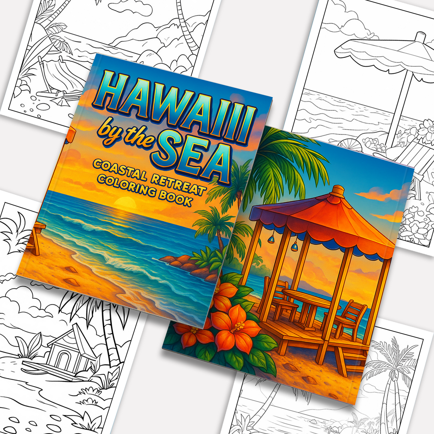 Hawaii by the Sea Coloring Pages – 48 Scenic Island Pavilions and Shores for Adults