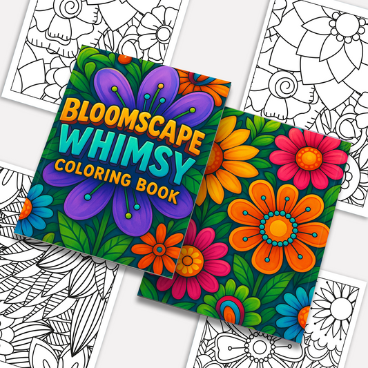 Bloomscape Whimsy – Flower Coloring Pages – 48 Pages – Bold, Decorative Floral Patterns – For Adults