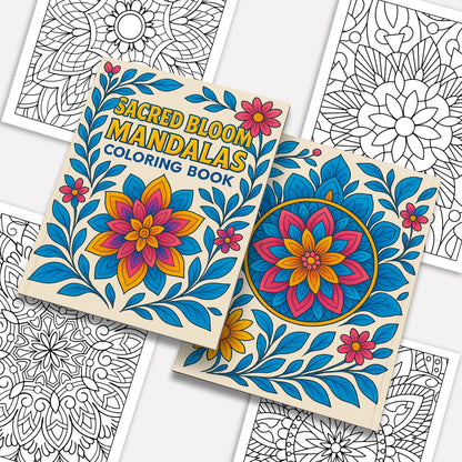 Sacred Bloom Mandalas – Mandala Coloring Pages – 48 Pages – Floral, Detailed, Stress Relief Designs – For Adults