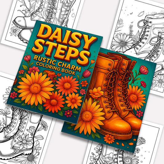 Daisy Steps Coloring Pages – 48 Charming Flower & Boot Illustrations for Adults