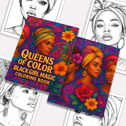 Queens of Color Coloring Pages – 48 Pages – Bold & Beautiful Black Girl Portraits – For Adults