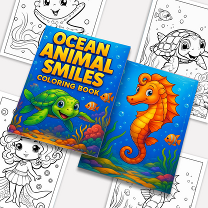 Ocean Animal Smiles  – Animal Coloring Pages – 48 Pages – Cute Sea Creatures, Whales, Turtles & Jellyfish – For Kids