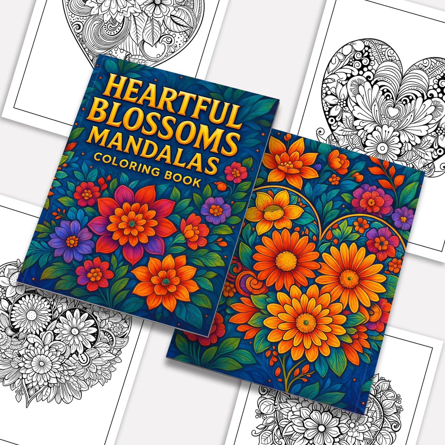 Heartful Blossoms Coloring Pages – 48 Mandala Flower Hearts for Adults