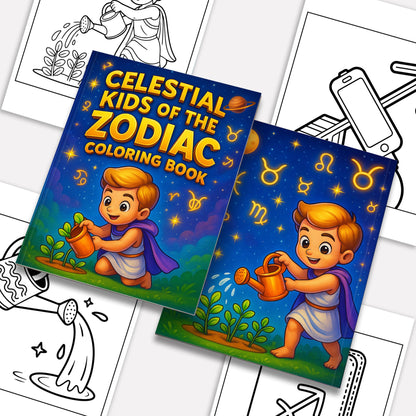 Celestial Kids of the Zodiac Coloring Pages – 48 Pages – Whimsical Star Sign Adventures for Children
