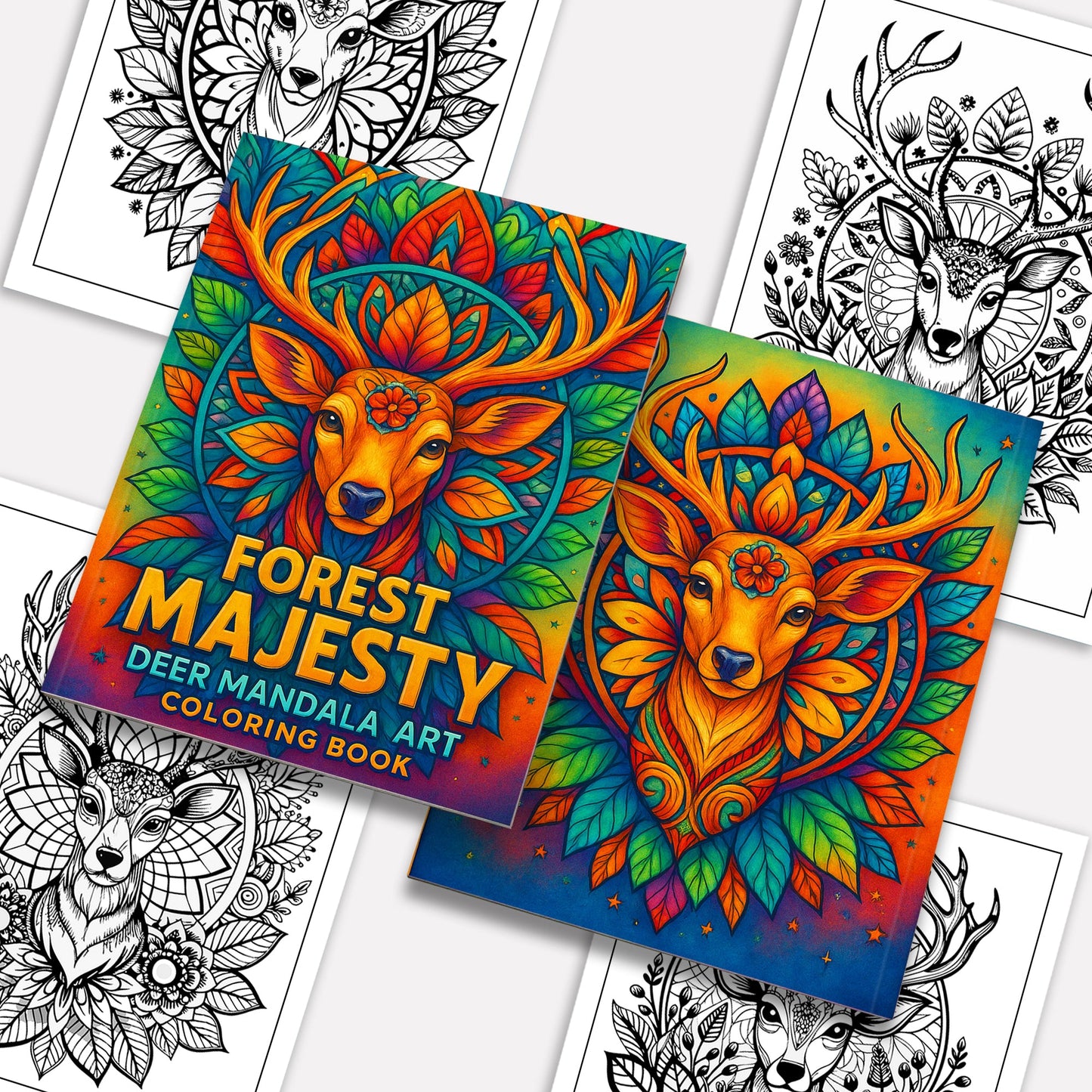 Forest Majesty – Deer Mandala Art Coloring Pages – 48 Pages – Intricate Forest Animal Designs – For Adults