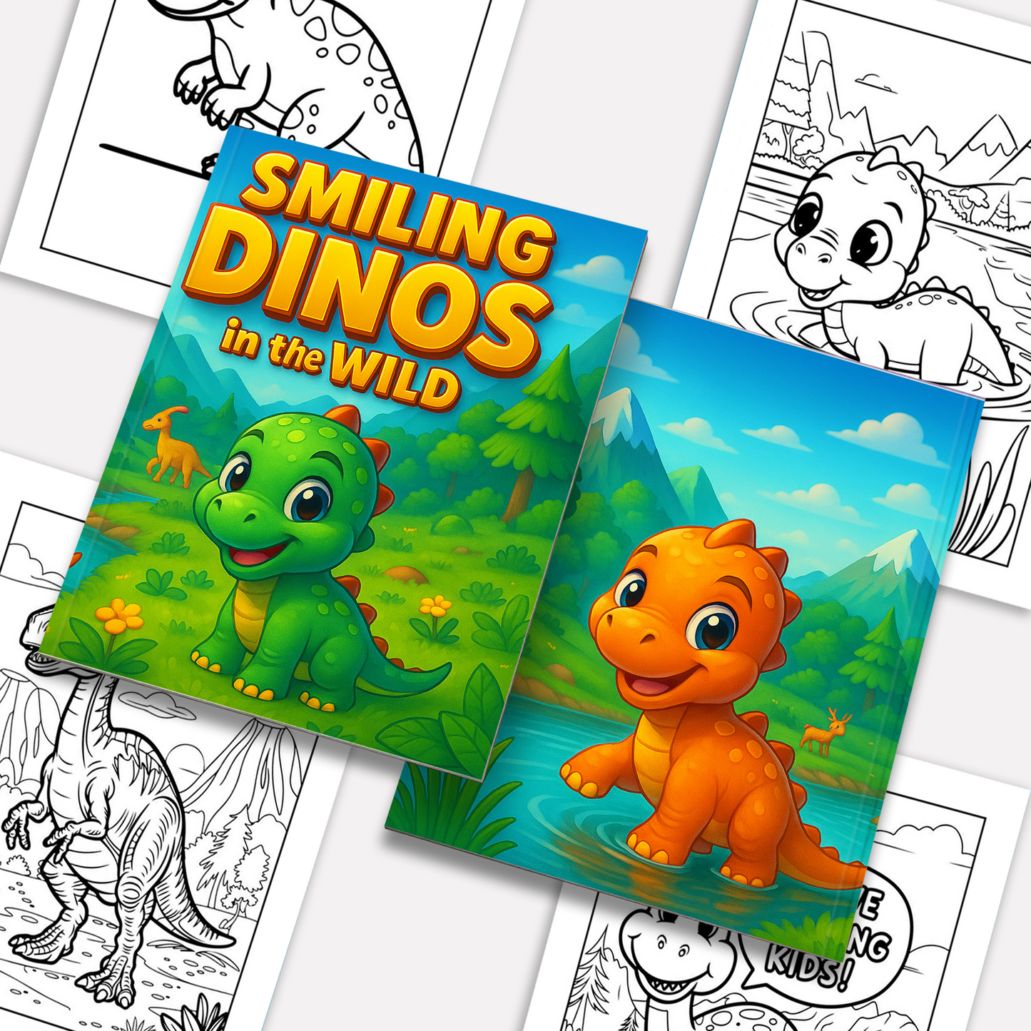 Smiling Dinos in the Wild – Dinosaur Coloring Pages – 48 Pages – Easy-to-Color Scenes, Jungle Adventures – For Kids
