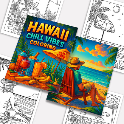 Hawaii Chill Vibes Coloring Pages – 48 Relaxing Summer Scenes for Adults