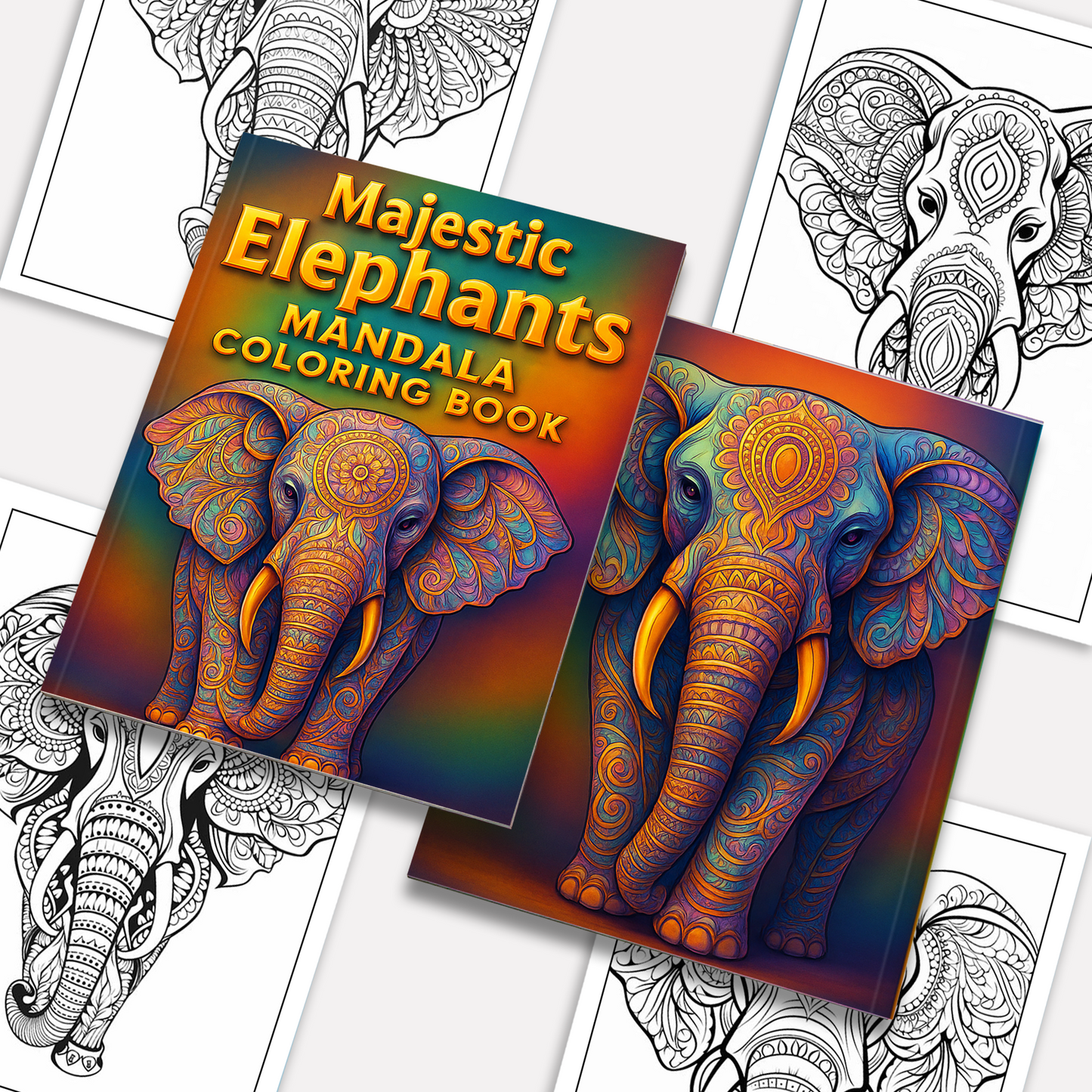 Majestic Elephants Mandala – Animal Coloring Pages – 48 Pages – Ornate Animal Designs, Bold Lines, Stress Relief – For Adults