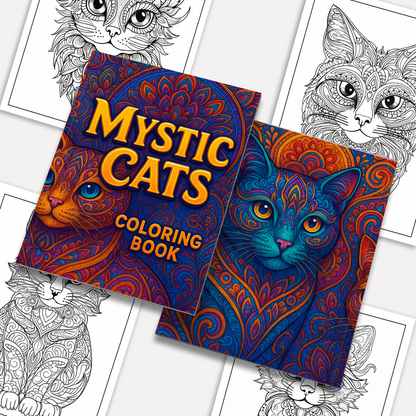 Mystic Cats – Mandala Coloring Pages – 48 Pages – Intricate Feline Patterns, Stress-Relieving Designs – For Adults