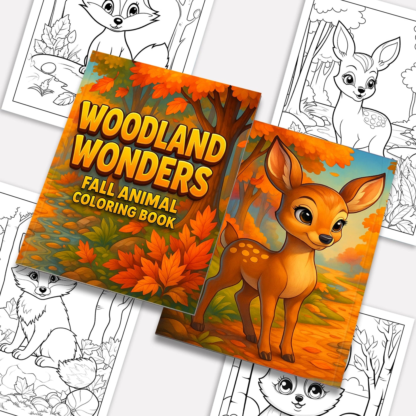 Woodland Wonders Coloring Pages – 48 Pages – Fun Autumn Designs – For Kids
