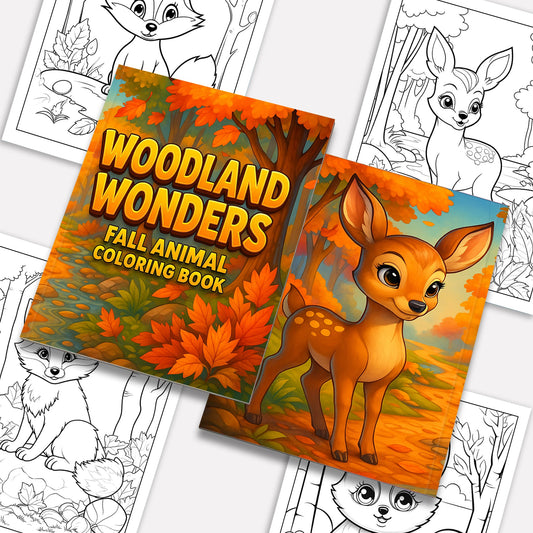 Woodland Wonders Coloring Pages – 48 Pages – Fun Autumn Designs – For Kids