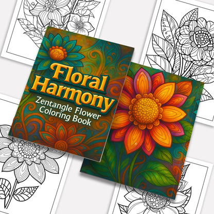 Zentangle Bloom Coloring Pages – 48 Pages – Detailed Floral Art – For Adults