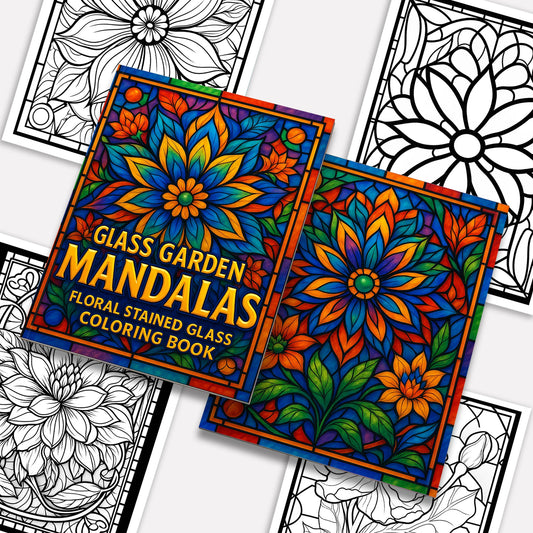 Glass Garden Mandalas Coloring Pages – 48 Elegant Floral Stained Glass Designs for Adults