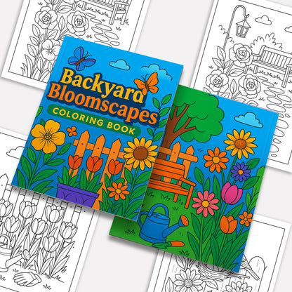 Backyard Bloomscapes – Flower Coloring Pages – 48 Pages – Cozy Gardens, Tulips, Roses, Birdhouses – For Adults