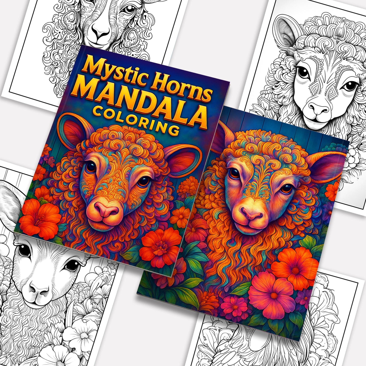 Mystic Horns Mandala Coloring Pages – 48 Intricate Animal Designs for Adults