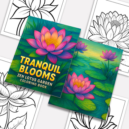 Tranquil Blooms Zen Coloring Pages – 48 Pages – Lotus Flowers, Calm Mandalas, Nature Harmony – For Adults