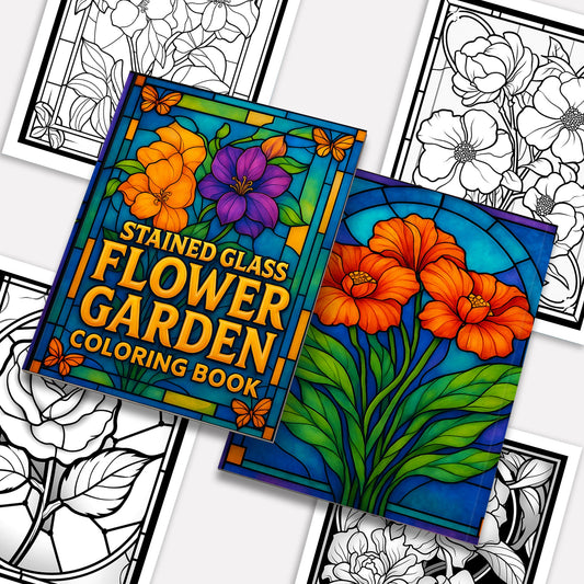 Stained Glass Flower Garden Coloring Pages – 60 Intricate Floral Designs for Adults