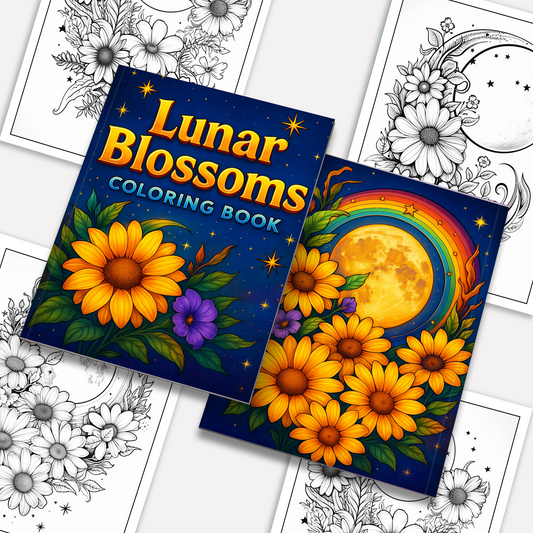 Lunar Blossoms – Flower and Moon Coloring Pages – 48 Pages – Ethereal, Dreamy, Celestial Floral Scenes – For Adults
