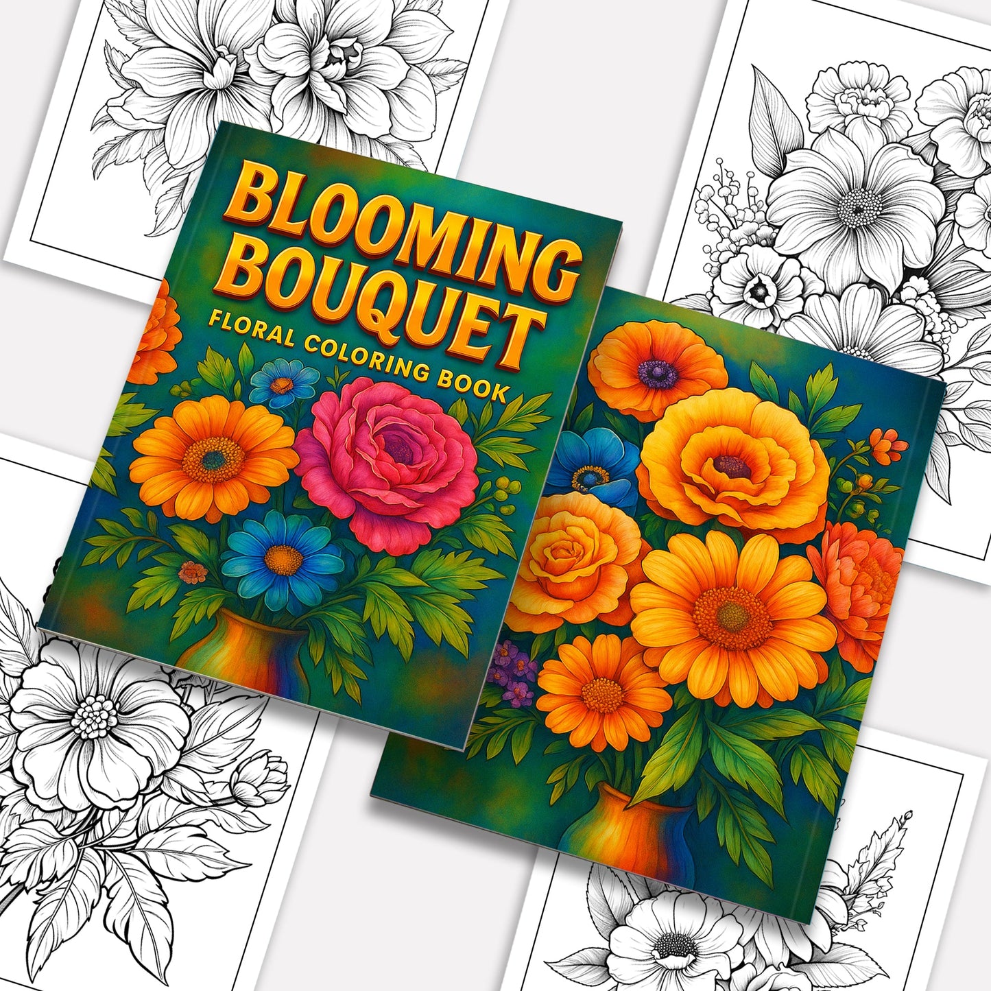 Blooming Bouquet Floral Coloring Pages – 48 Pages – Beautiful Flower Arrangements – For Adults