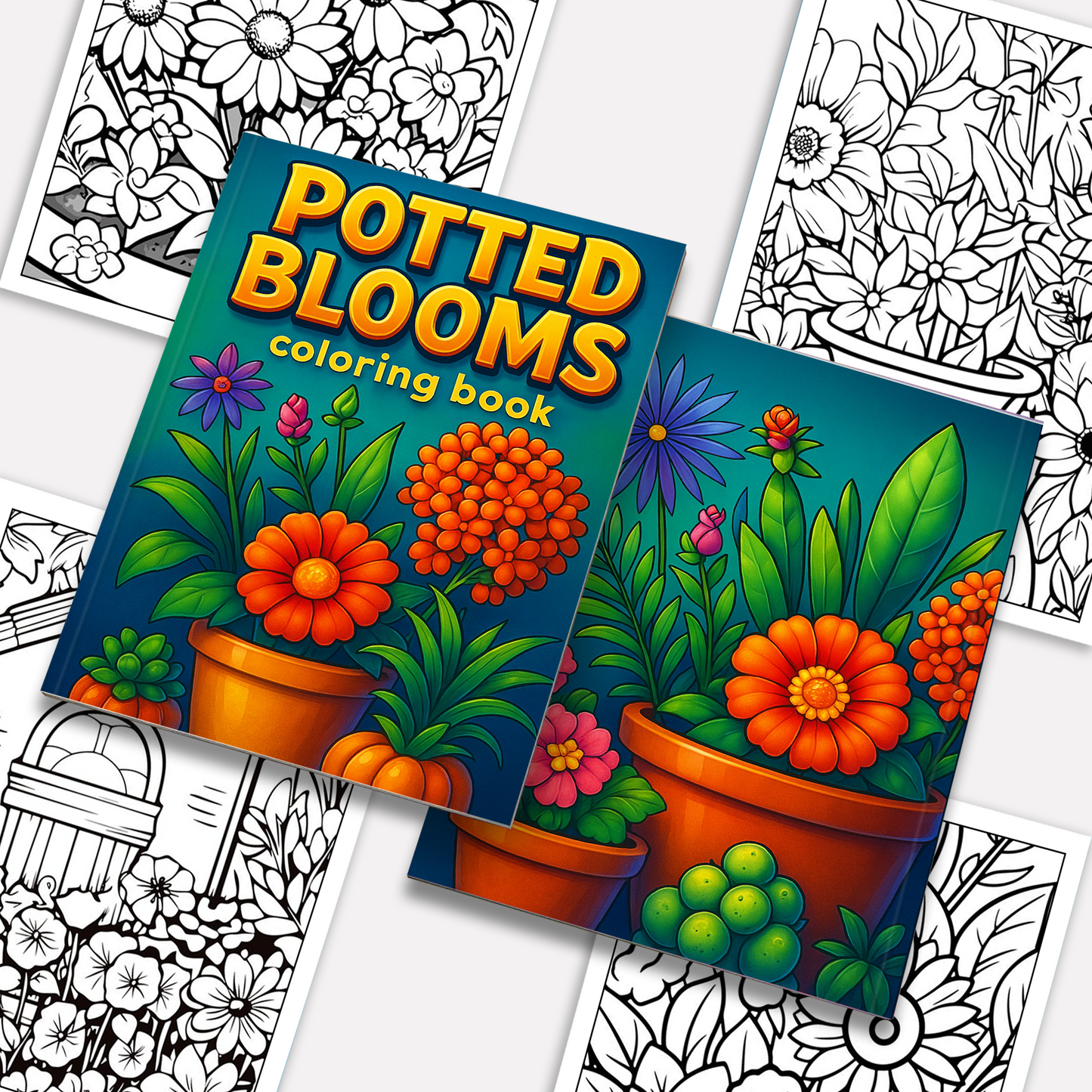 Potted Blooms – Flower Pot Coloring Pages – 48 Pages – Whimsical, Botanical, Easy-to-Color Designs – For Adults
