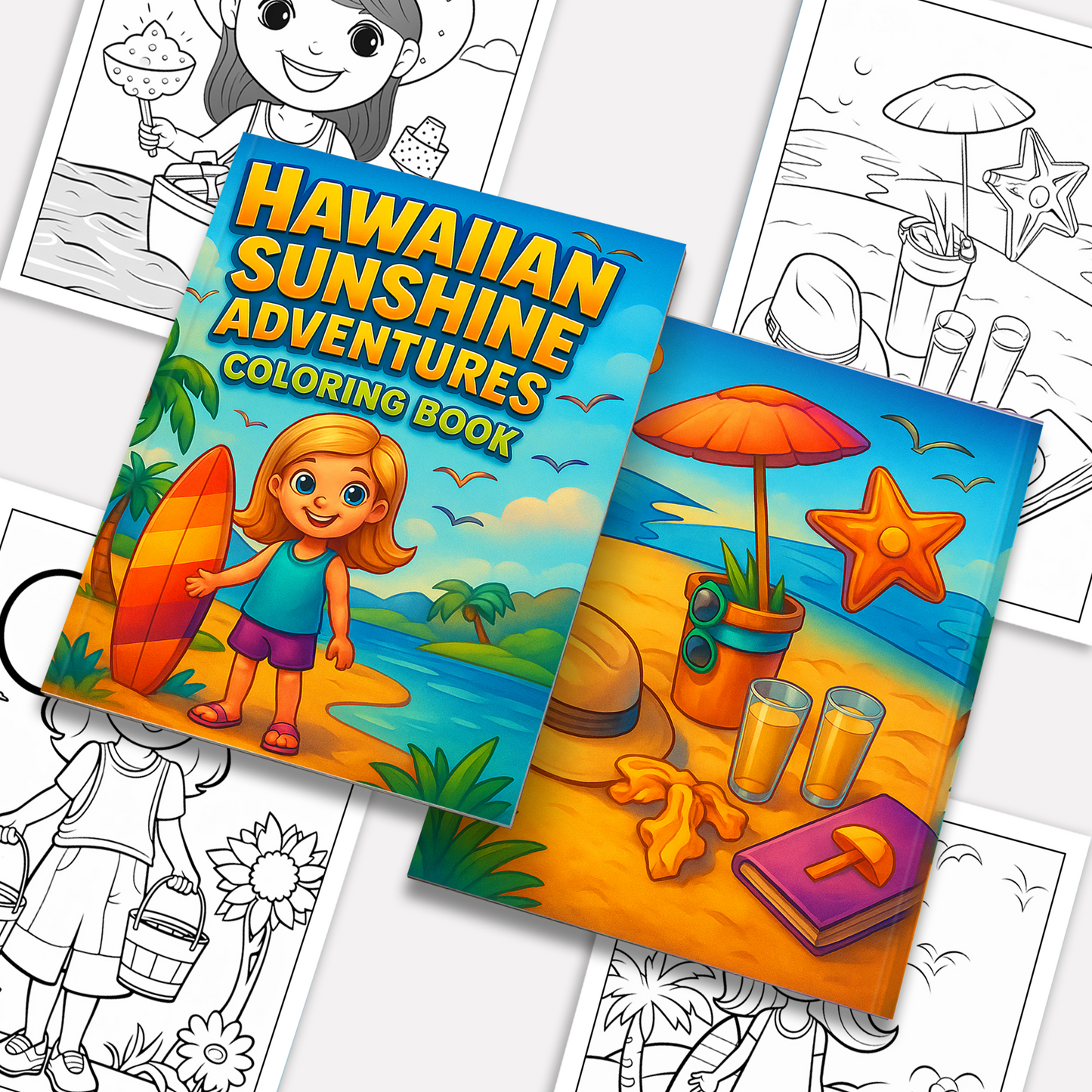 Hawaiian Sunshine Adventures Coloring Pages – 48 Tropical and Beach Scenes for Kids