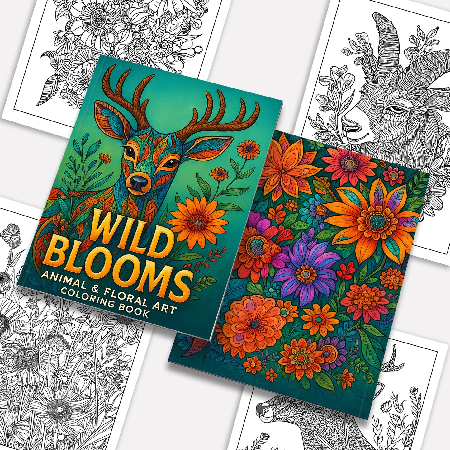 Wild Blooms Coloring Pages – 48 Pages – Intricate Flowers, Animals, Nature Patterns – For Adults