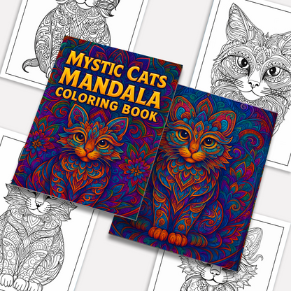 Mystic Cats Mandala Coloring Pages – 48 Intricate Designs for Adults