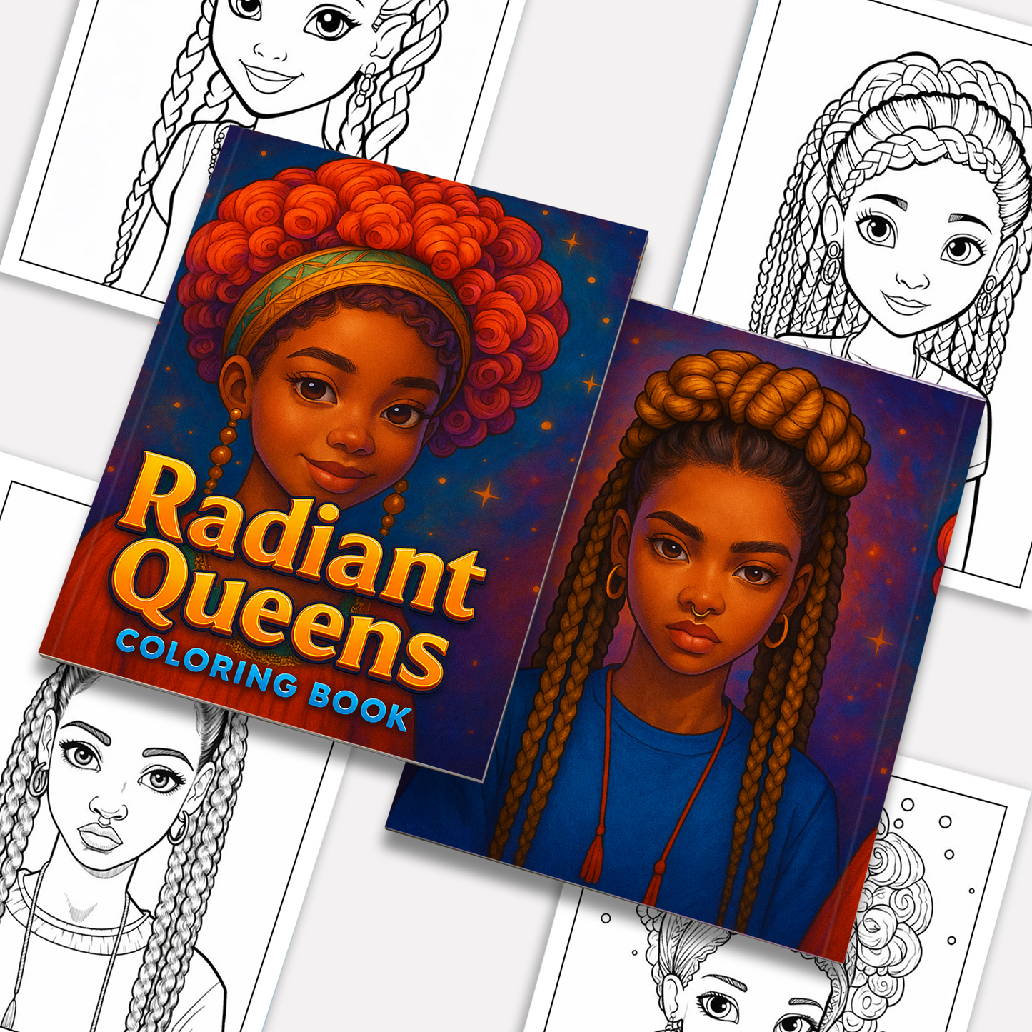 Radiant Queens – Black Girls Coloring Pages – 48 Pages – Bold, Beautiful, Empowering Portraits – For Adults