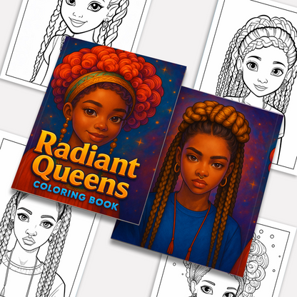 Radiant Queens – Black Girls Coloring Pages – 48 Pages – Bold, Beautiful, Empowering Portraits – For Adults