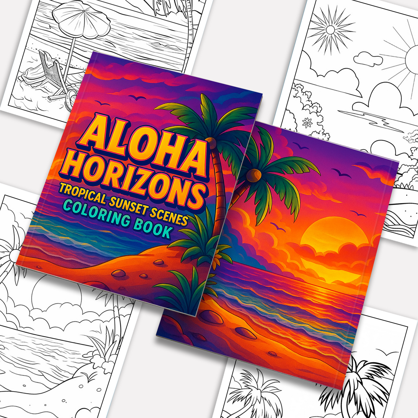 Aloha Horizons Hawaii Coloring Pages – 48 Peaceful Sunset Views for Adults