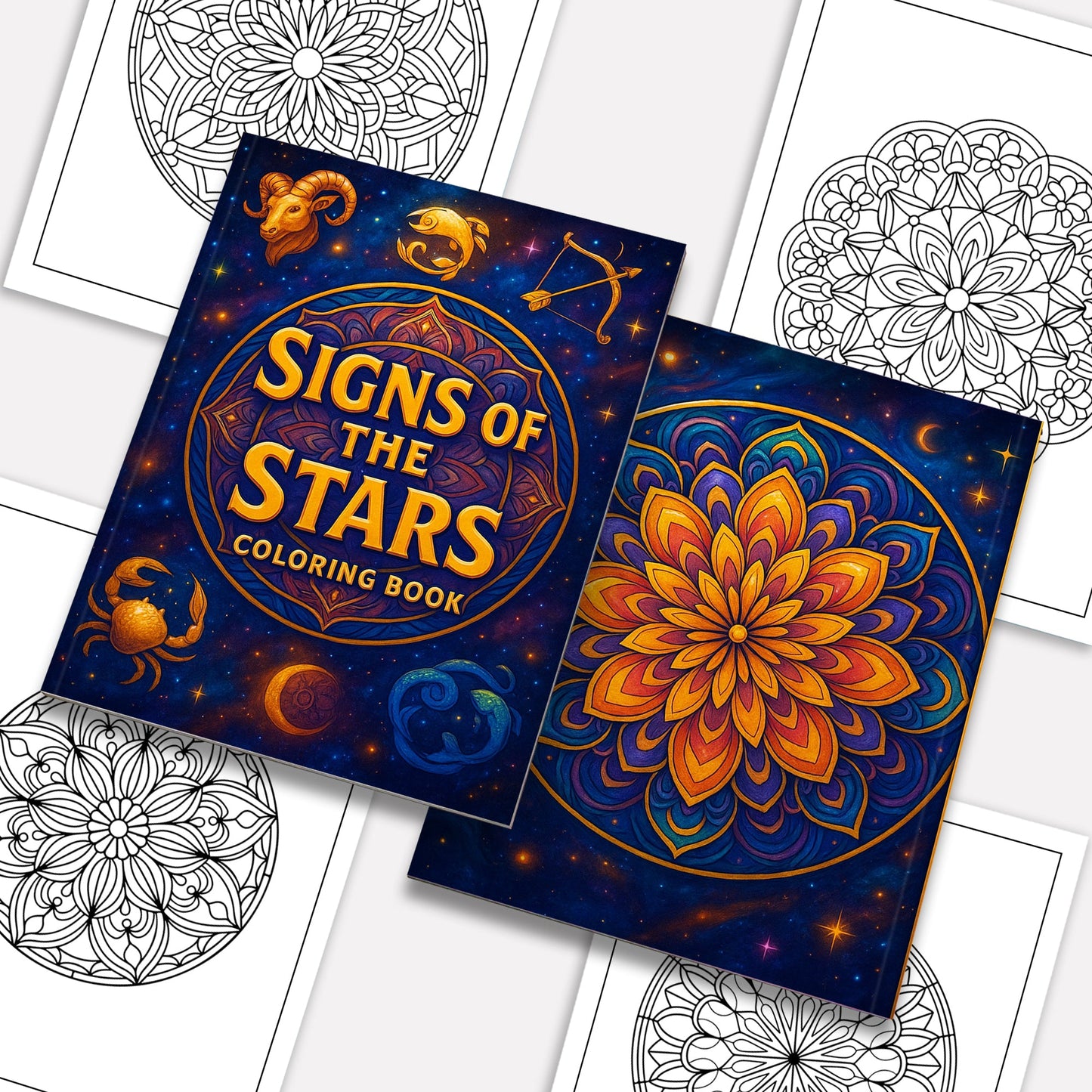 Signs of the Stars Coloring Pages – 48 Pages – Detailed Zodiac Line Art for Mindful Coloring