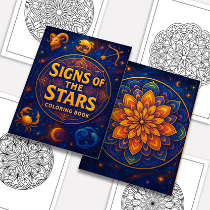 Signs of the Stars Coloring Pages – 48 Pages – Detailed Zodiac Line Art for Mindful Coloring