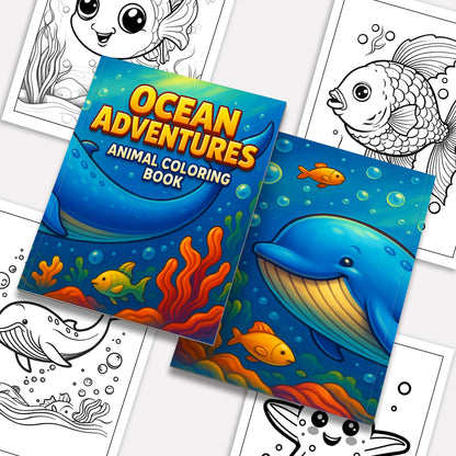 Ocean Adventures – Animal Coloring Pages – 48 Pages – Cute Sea Creatures, Bubbles, Underwater Fun – For Kids