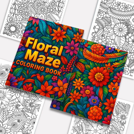 Floral Maze Coloring Pages – 48 Intricate Flower Pattern Designs for Adults