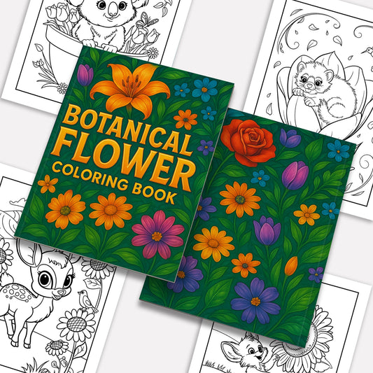 Botanical Bloom Flower Coloring Pages – 48 Floral Line Art Designs for Adults