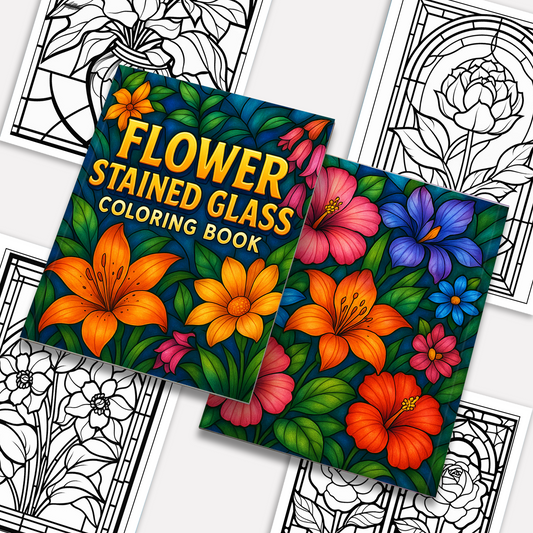 Flower Stained Glass Mandalas – Coloring Pages – 48 Pages – Bold Floral Windows, Intricate Lines, Zen-Inspired – For Adults