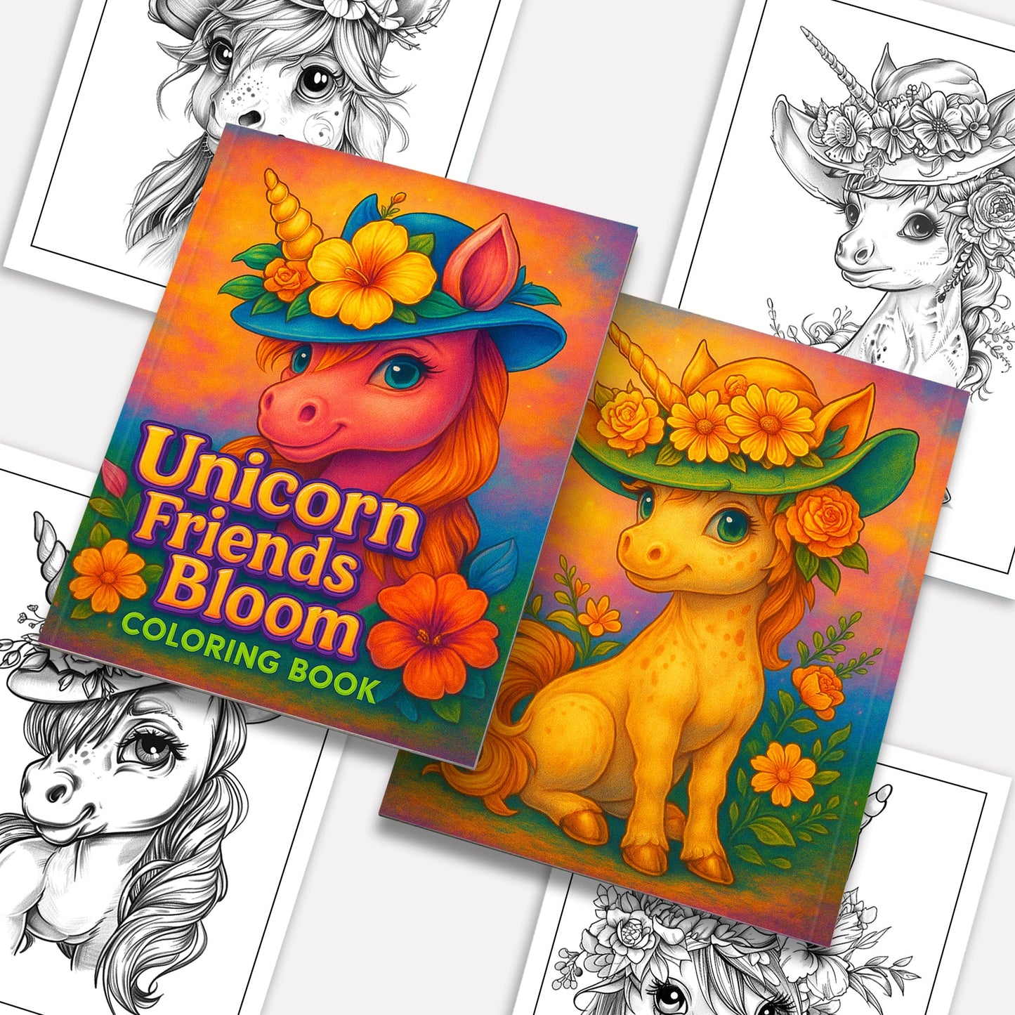 Unicorn Friends in Bloom Coloring Pages – 48 Playful and Kid-Friendly Illustrations
