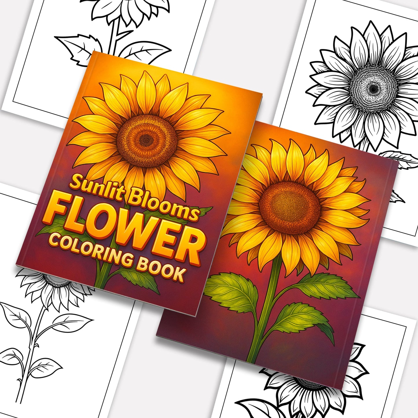 Sunlit Blooms Flower Coloring Pages – 48 Hand-Drawn Floral Designs for Adults