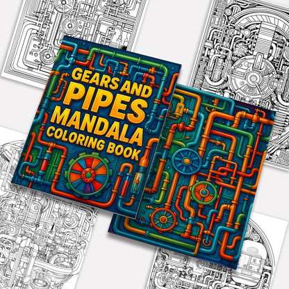 Gears and Pipes Mandala Coloring Pages – 48 Steampunk Machine Patterns for Adults