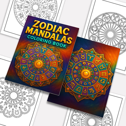 Zodiac Mandalas Coloring Pages – 48 Pages – Celestial Symbols & Constellation Designs for Adults