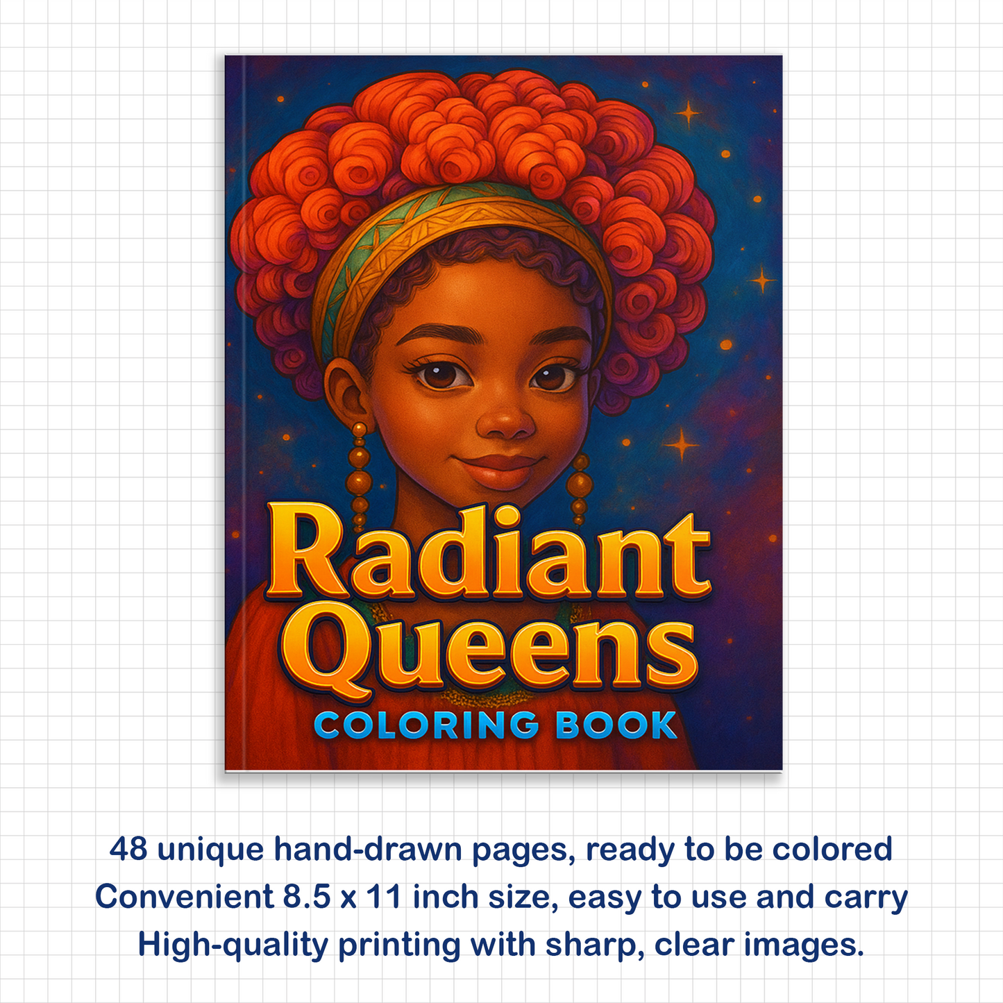Radiant Queens – Black Girls Coloring Pages – 48 Pages – Bold, Beautiful, Empowering Portraits – For Adults
