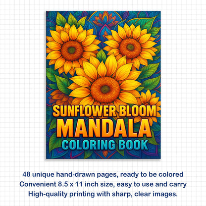 Sunflower Bloom Mandala Coloring Pages – 48 Floral Line Art for Adults