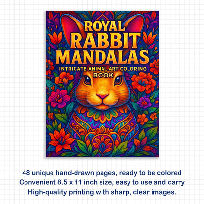 Royal Rabbit Mandalas Coloring Pages – 48 Detailed Animal Mandalas for Adults